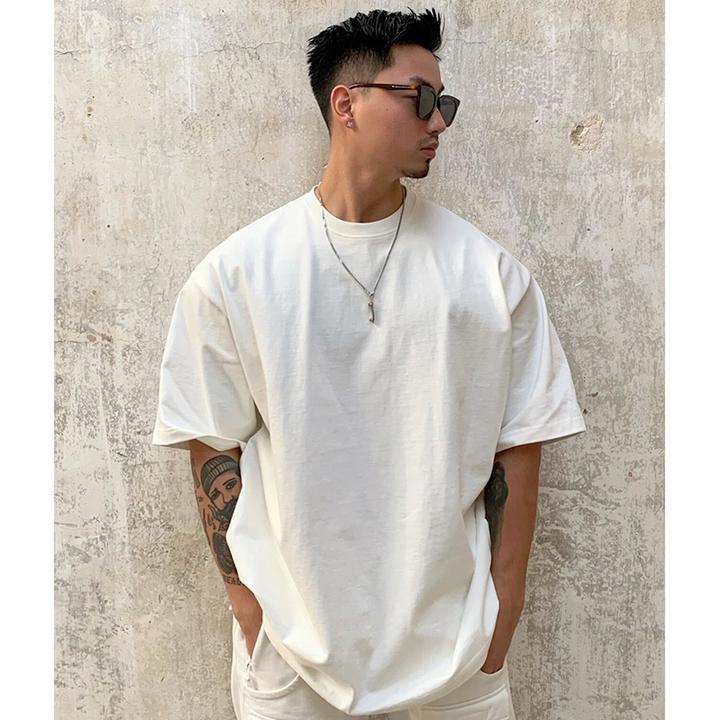 重磅纯棉100%宽松大码80-300斤短袖T恤男生夏季纯色上衣半袖T恤衫