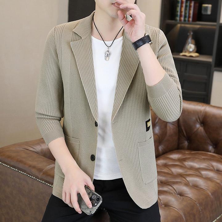 【珂卡驰】秋季高品质时尚西装毛衣开衫男士外套外穿英伦风修身帅气