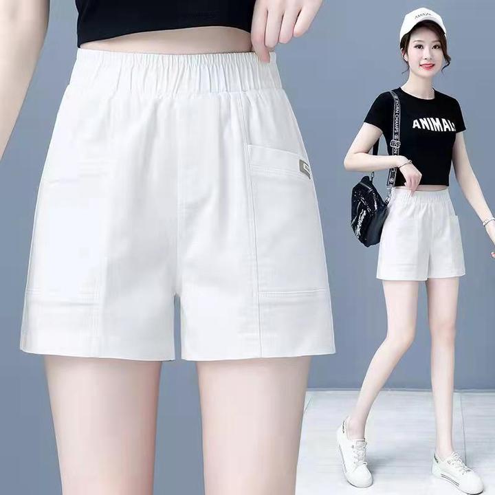 休闲短裤女2025夏季新款宽松运动松紧腰纯色显瘦高腰百搭阔腿热裤
