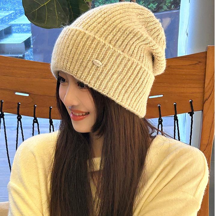 软糯款式针织帽子大头围显脸小毛线帽女羊毛混纺加厚保暖堆堆帽