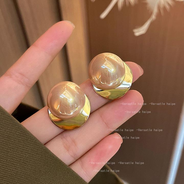 合金耳饰 耳钉欧美圆片珠珠耳环气质小众高级感简约耳饰女
