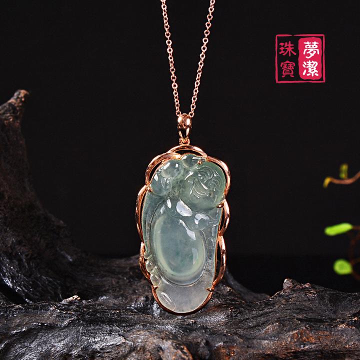 永心梦洁天然翡翠冰种吊坠 布袋佛镶嵌精美冰透精致女士气质小众