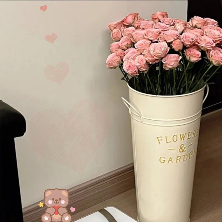 北欧风家用醒花桶花店鲜花花桶装饰铁皮桶插花深水养花铁桶大花瓶