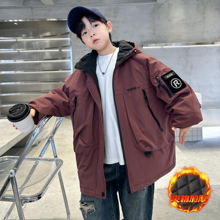 儿童装男童冬装加厚外套2024新款中大童秋冬款男孩冬季夹棉冲锋衣