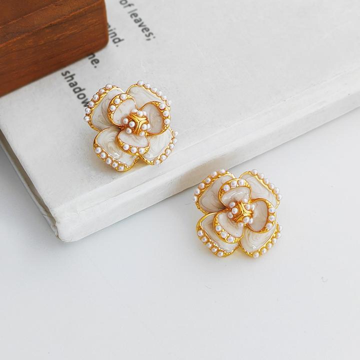 铜合金耳饰 甜美立体花朵耳钉法式复古耳钉耳饰T490