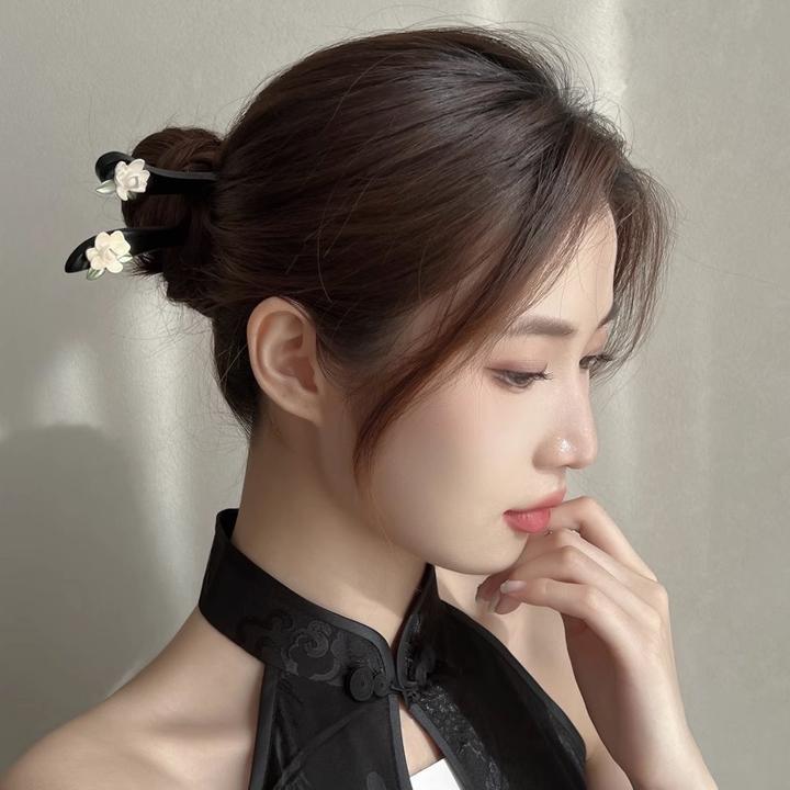 复古木质发簪古风简约丸子头发饰感栀子花盘发头饰气质汉服簪
