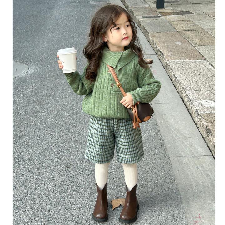 壹妈童装女童时尚套装秋冬新款洋气儿童卡其色夹棉外套碎花半身裙