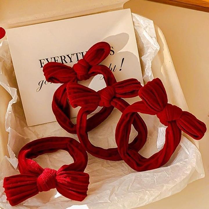 气质红色蝴蝶结橡皮筋女高弹力耐用发绳高低马尾扎头发圈简约头饰