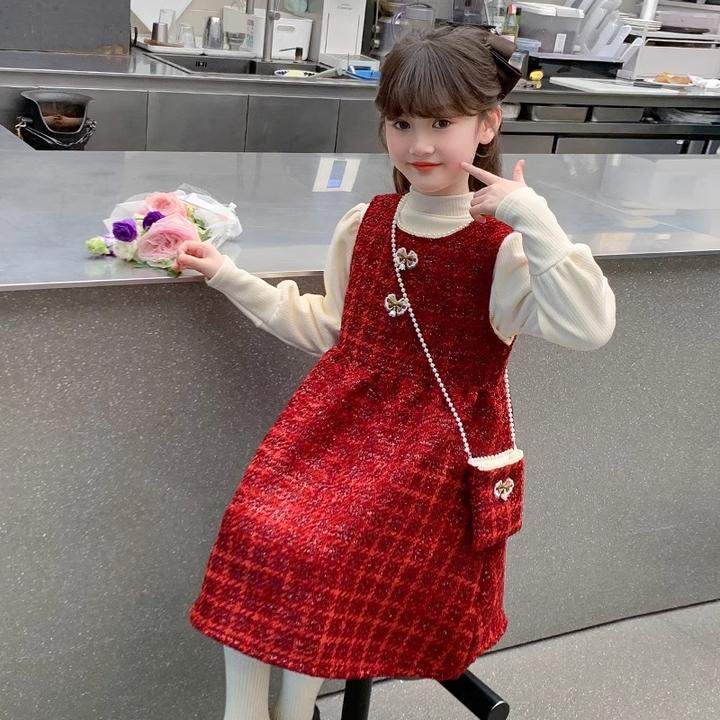 女童连衣裙秋冬款2024新款儿童洋气时髦加厚公主裙小女孩网红裙子