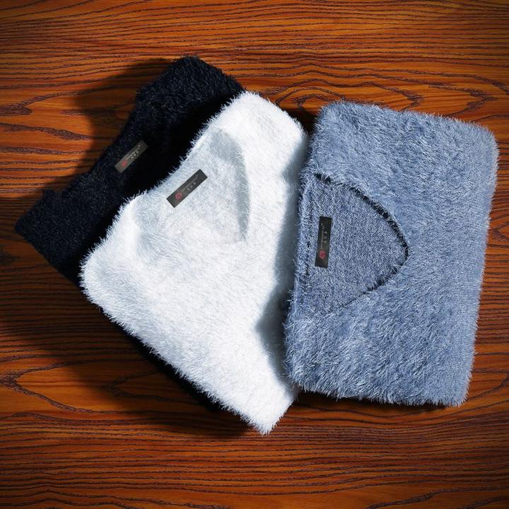 男毛衣V领修身纯色大码加厚针织衫圣贝多秋冬保暖长毛打底衫