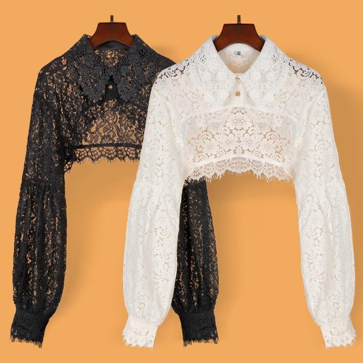 新款蕾丝镂空假领子女百搭假领假袖子秋冬季长袖衬衣防晒带袖披肩