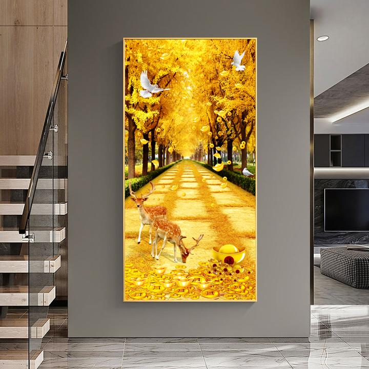 【玄关晶瓷画】黄金大道发财树晶瓷手工晶钻装饰画玄关背景挂画现代