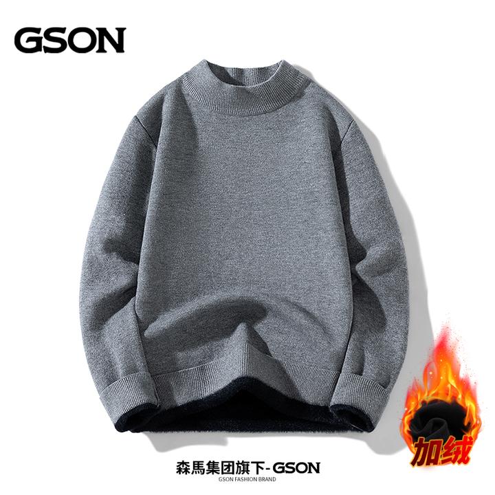 森馬集团GSON冬季加绒毛衣男士新款加厚保暖休闲宽松一体绒上衣男