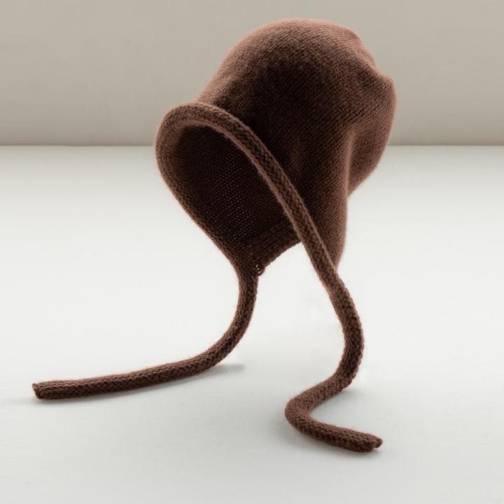 防寒抽绳可爱系绳冬纯山羊绒帽子大头围毛线帽卷边针织保暖护耳帽