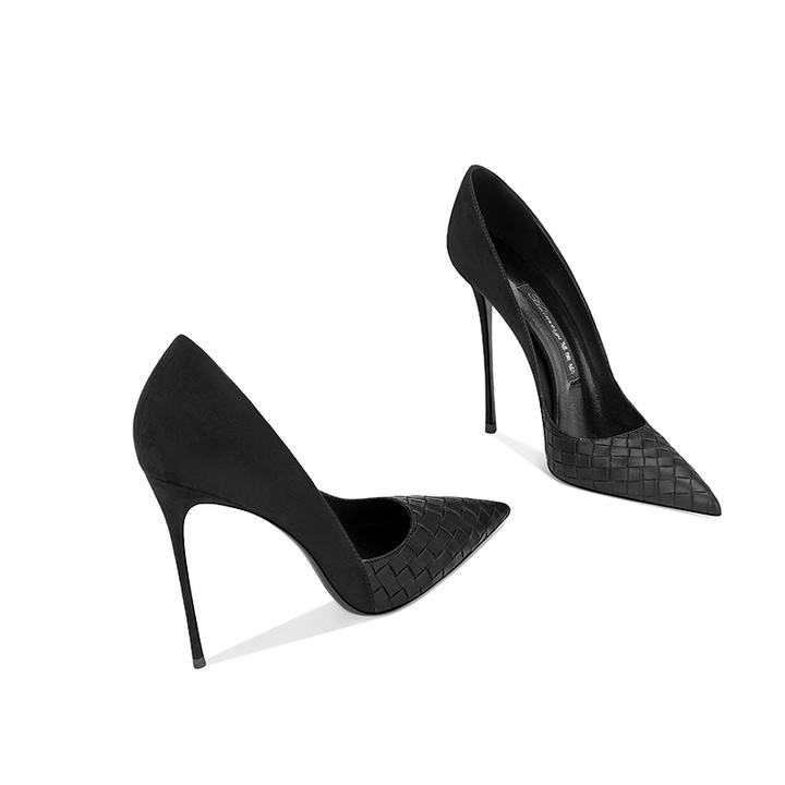 爆款法式黑色尖头细跟高跟单鞋女2025气质新款一脚蹬职业通勤百搭