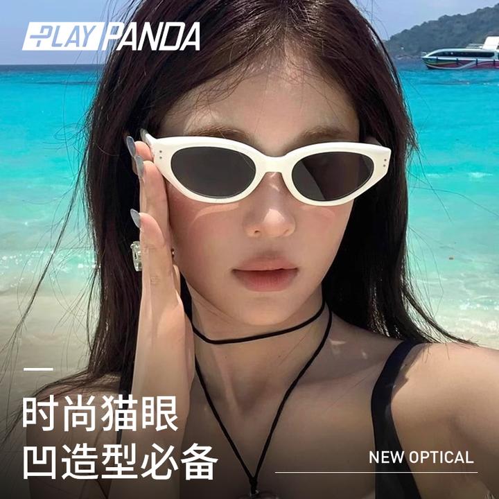 PLAYPANDA个性白框猫眼墨镜女夏防晒高级感太阳镜2025新款韩版