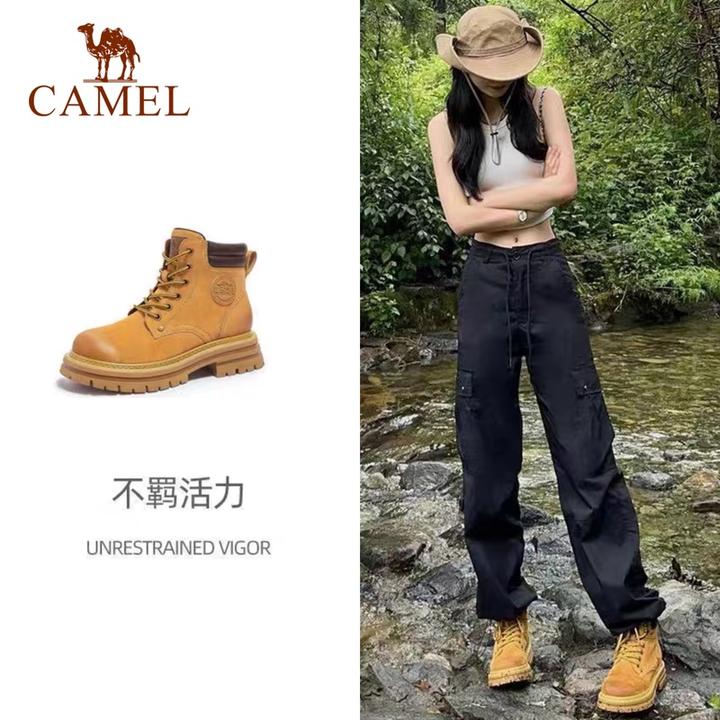 骆驼女鞋2024春季新款马丁女厚底工装靴子户外鞋子女ins潮牌百搭