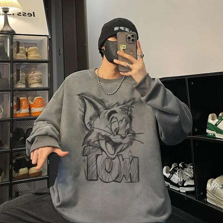 300斤加大码美式潮牌仿麂皮绒圆领卫衣男女秋冬季加绒重磅外套装