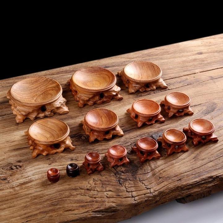 实木底座葫芦座红木健身球根雕托架水晶球托实木圆形木工艺品摆件