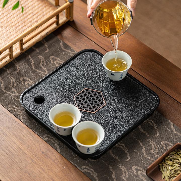 友爱 仿乌金石茶盘家用茶具托盘沥水小型中式干泡盘茶托盘泡茶盘