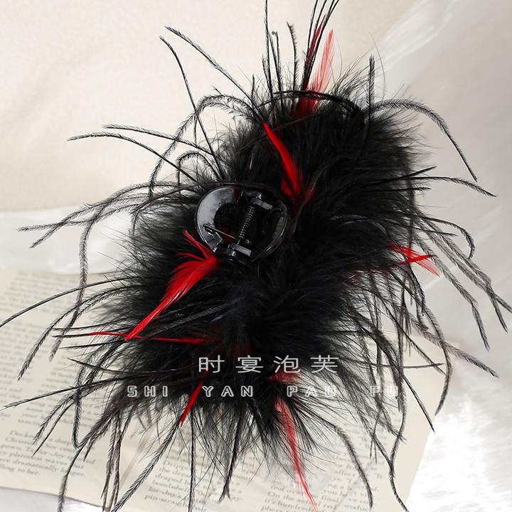 姹紫嫣红2025羽毛新款鲨鱼夹显发量加长加量版毛毛夹百搭轻奢发夹