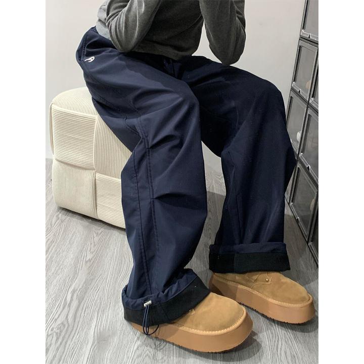 藏青色工装裤男冬季加绒加厚防寒冲锋裤防风防水滑雪裤高腰阔腿裤