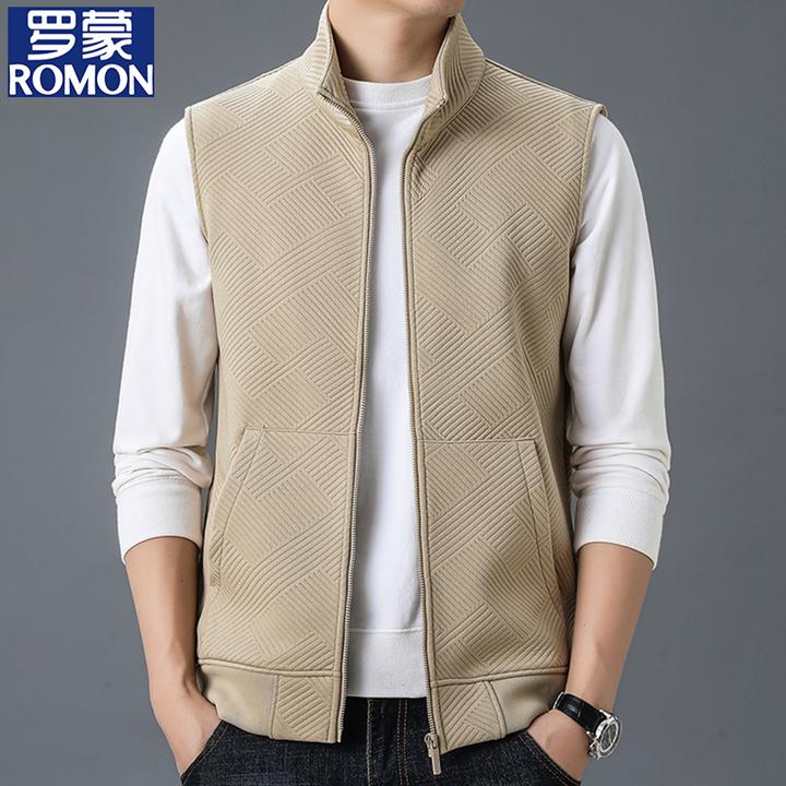 罗蒙立领马甲半袖男士春秋款拉链开衫运动休闲宽松无袖马夹外套潮
