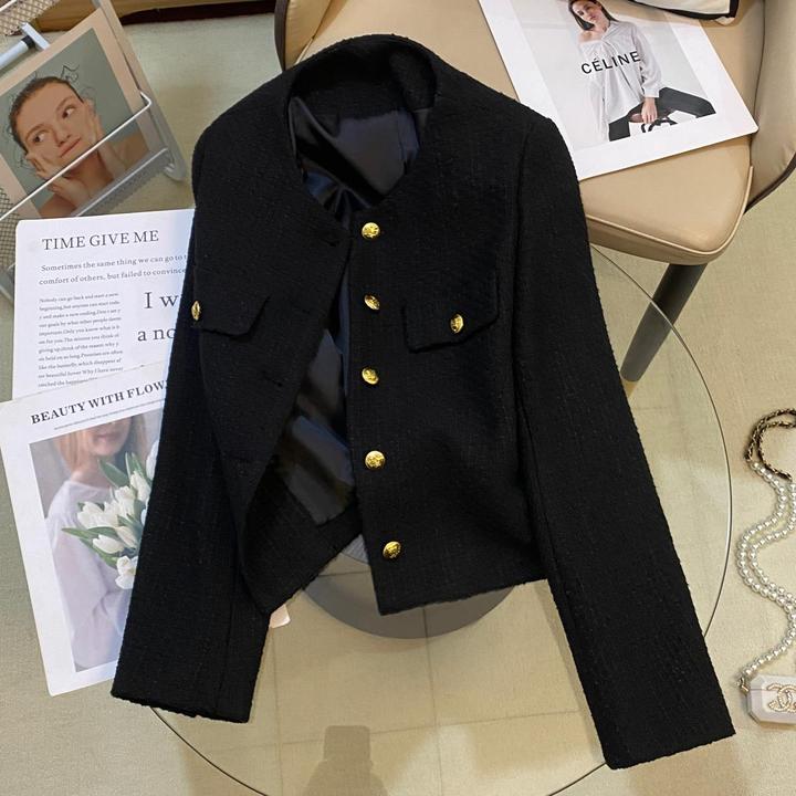 黑色小香风外套女2024早秋新款金属扣设计经典气质显瘦宽松上衣潮