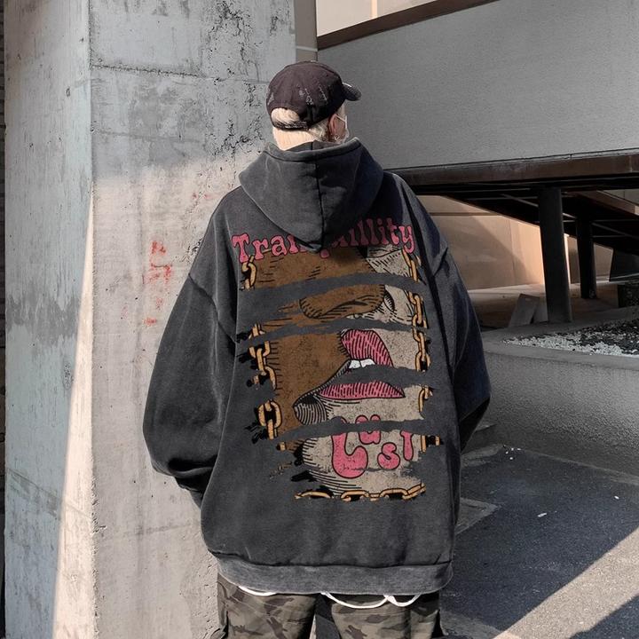 加肥加大码300斤美式复古水洗做旧连帽卫衣男秋冬季600g重磅外套