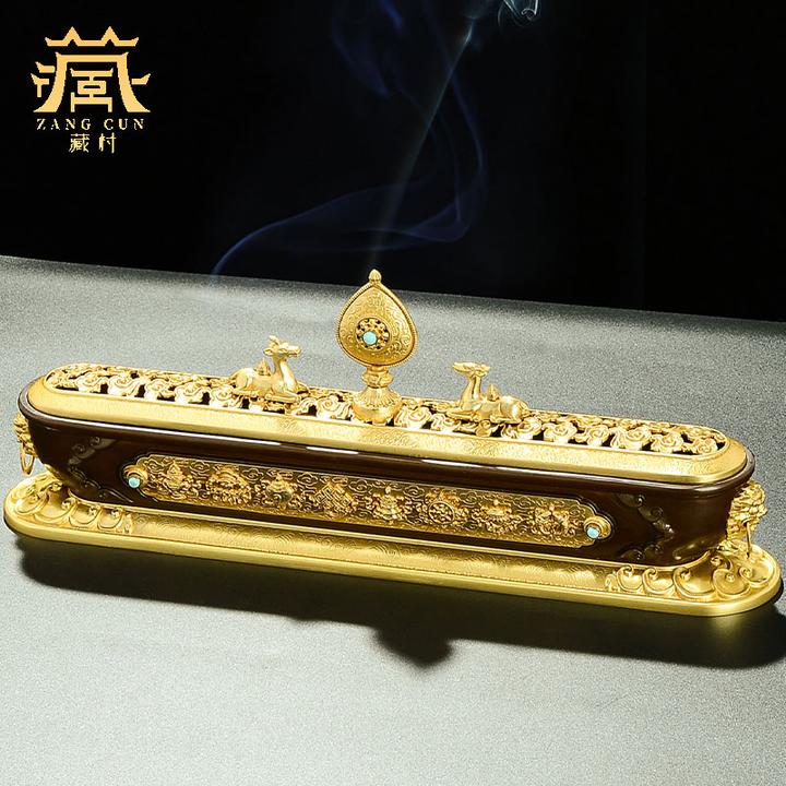 藏村铜摆件《祥麟卧香炉》 家用香薰摆件藏式香炉八吉祥香炉摆件慧Z