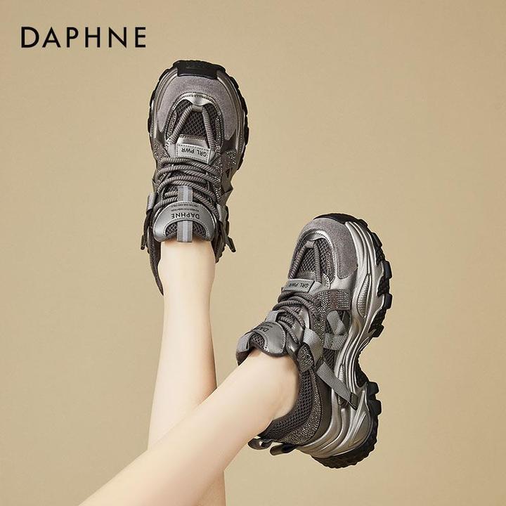 达芙妮厚底老爹鞋女鞋秋冬季2025新款加绒二棉鞋女水钻休闲运动鞋