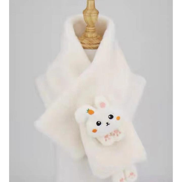 秋冬季毛绒围巾女可爱围脖冬天保暖少女心交叉百搭白色围巾韩版
