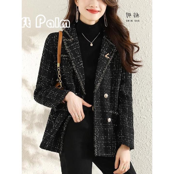 GiftPalm毛呢西装外套秋冬季2024新款女装加绒休闲早初秋呢子上衣