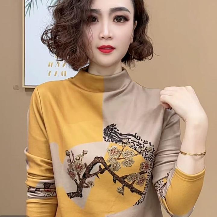 秋冬新款时尚百搭洋气双面绒打底衫半高领气质显瘦长袖女恤上衣