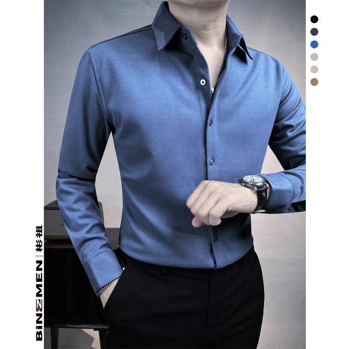 简约高级感毛呢衬衫男款秋冬款痞帅商务休闲男士保暖衬衣通勤男装
