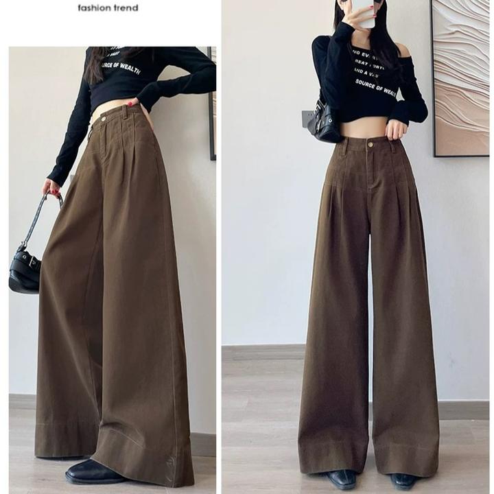 高腰阔腿牛仔裤女秋冬宽松显瘦拖地直筒长裤