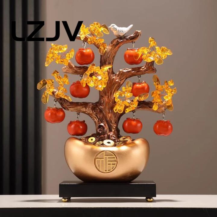 柿柿如意水晶发财树摆件鹿办公室客厅入宅乔迁装饰工艺品开业礼物