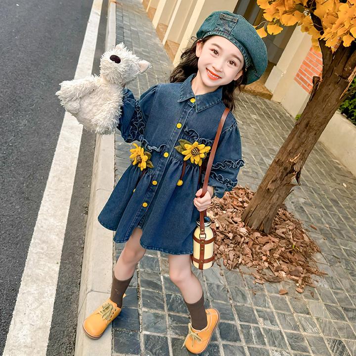 2025秋款春秋小童秋装女宝宝向日葵牛仔风衣外套女童公主长袖洋气