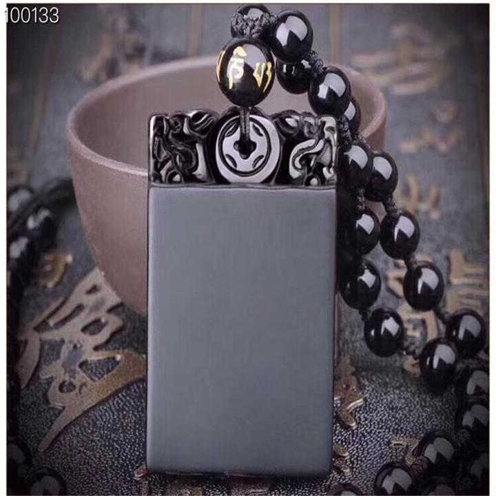 平安无事牌天然冰种黑曜石吊坠男女士吊坠饰品无事牌