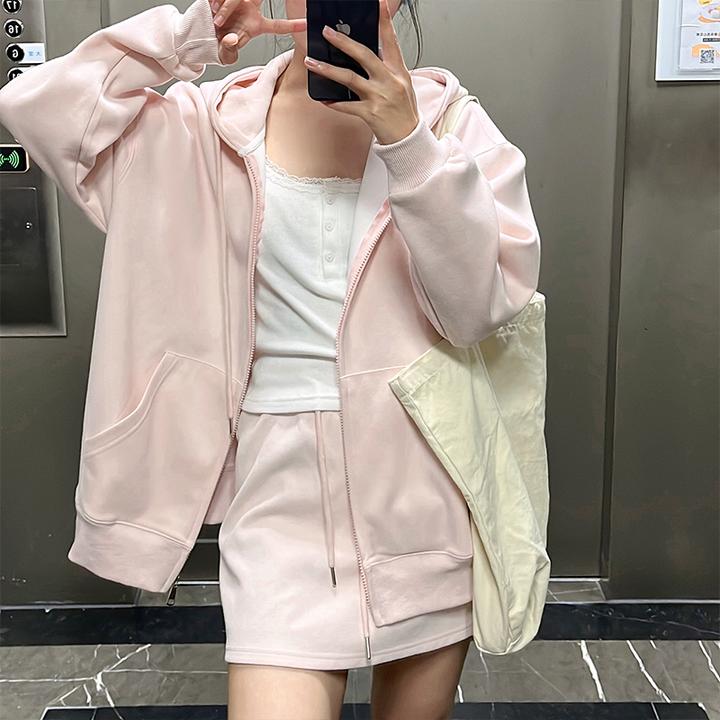 卫衣oversize外套女款慵懒风卫衣百搭春秋新款拉链运动连帽学院风