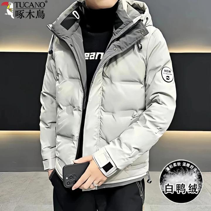 啄木鳥男士连帽白鸭绒羽绒服抗寒百搭时尚休闲保暖羽绒服外套男潮