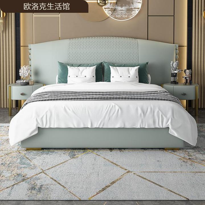 LK轻奢真皮床现代简约主卧1.8米双人床2米大床实木储物高端意式婚