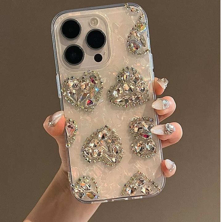 轻奢气质贝壳纹适用苹果16promax手机壳iphone15爱心闪钻13保护壳