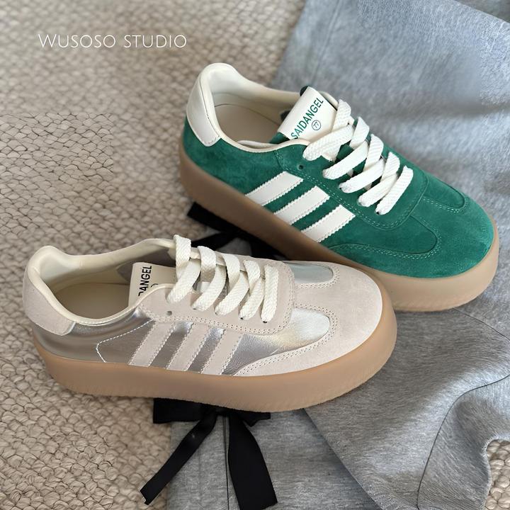 复古厚底时尚德训鞋女2025春季新款磨砂透气增高系带休闲板鞋