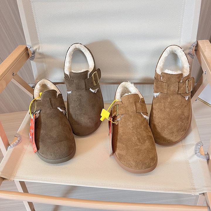 120968E秋冬复古女勃肯鞋百搭加绒加厚保暖一脚蹬平底棉鞋识体店