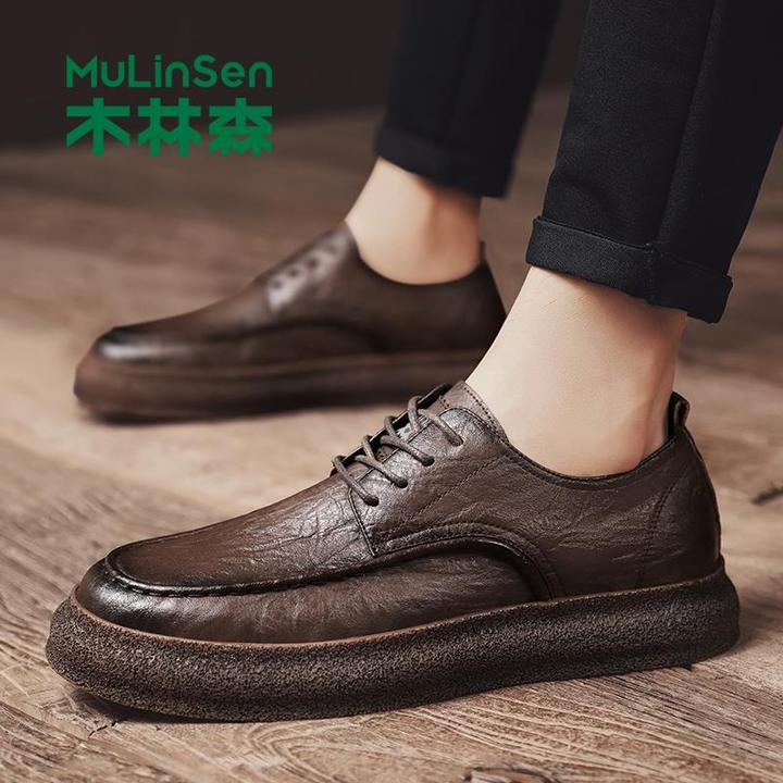 木林森男鞋2025秋季新款棕色复古皮鞋男士软底软面开车工作休闲鞋