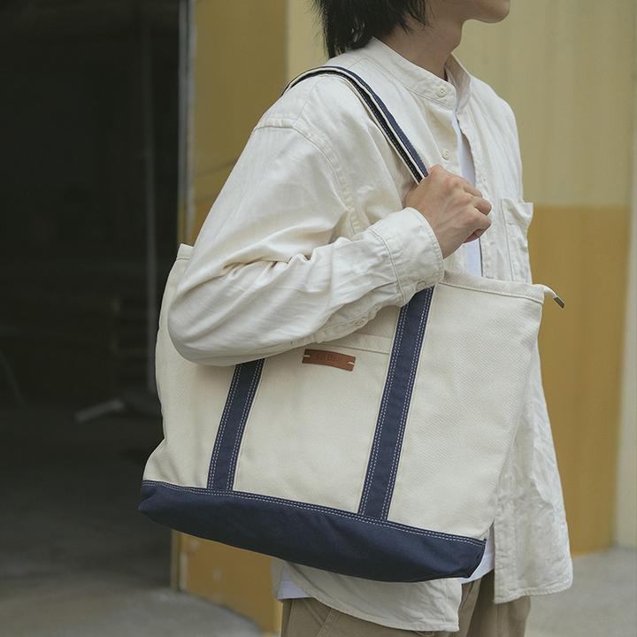 SoBag日系藤原浩U家同款蓝白色帆布单肩包男大容量中性通勤托特包