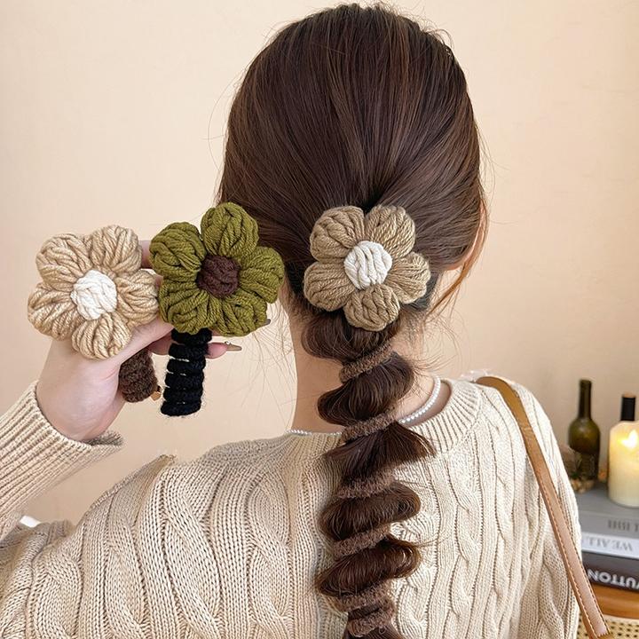 简约头绳2024女士编发圈圈设计电话发头绳发感毛线扎神器花朵冬季