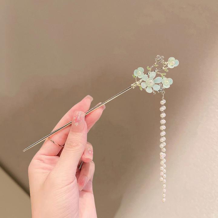 新中式绿梅花流苏古风发簪复古超仙少女百搭发钗精致优雅盘发头饰