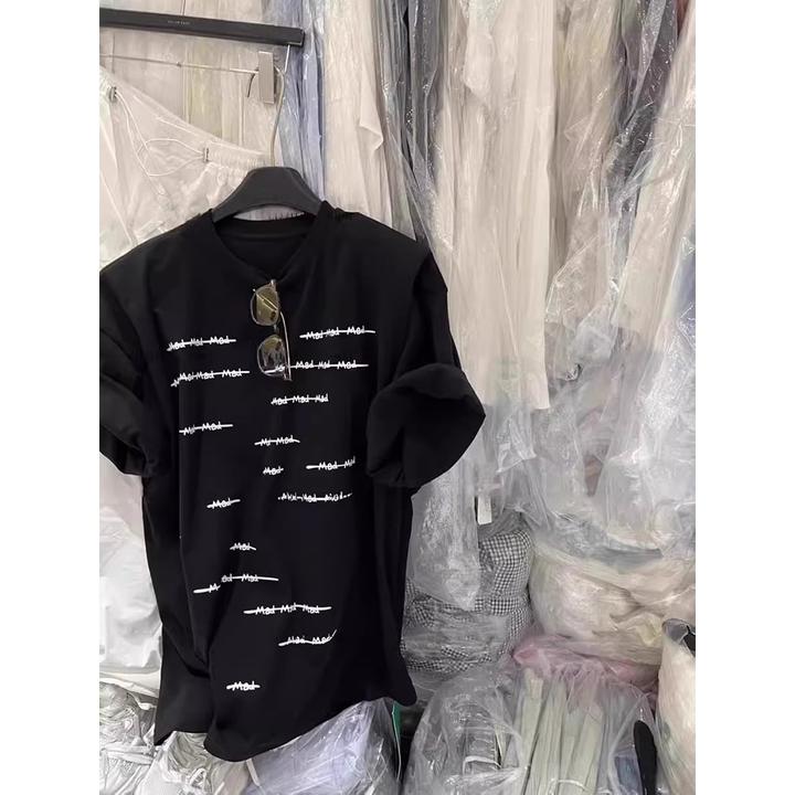 100%纯棉反季新款美式休闲大码200斤字母印花百搭宽松短袖纯棉T恤